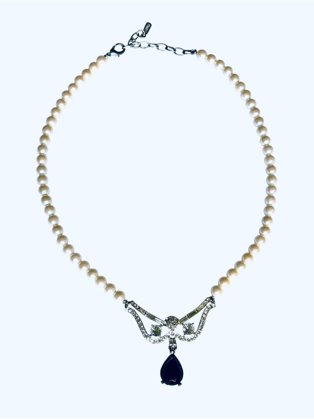 Vintage Vendome Signed 60s Faux Pearl and Rhinestone Drop Necklace MCM Art Deco